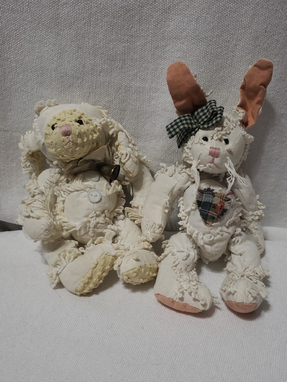 1990s Grandma's Heart Chenille Bunny And Lamb 7" Plush Figures